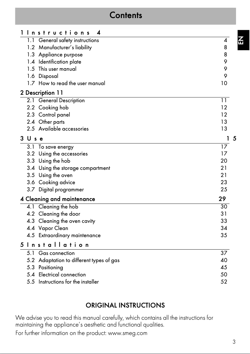 Página 1 del manual Folleto Smeg SUK91MBL9