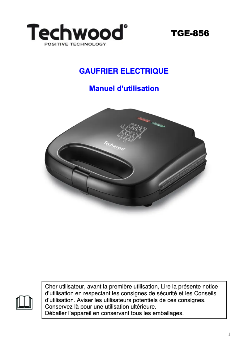 Page 1 de la notice Manuel utilisateur Techwood TGE-856