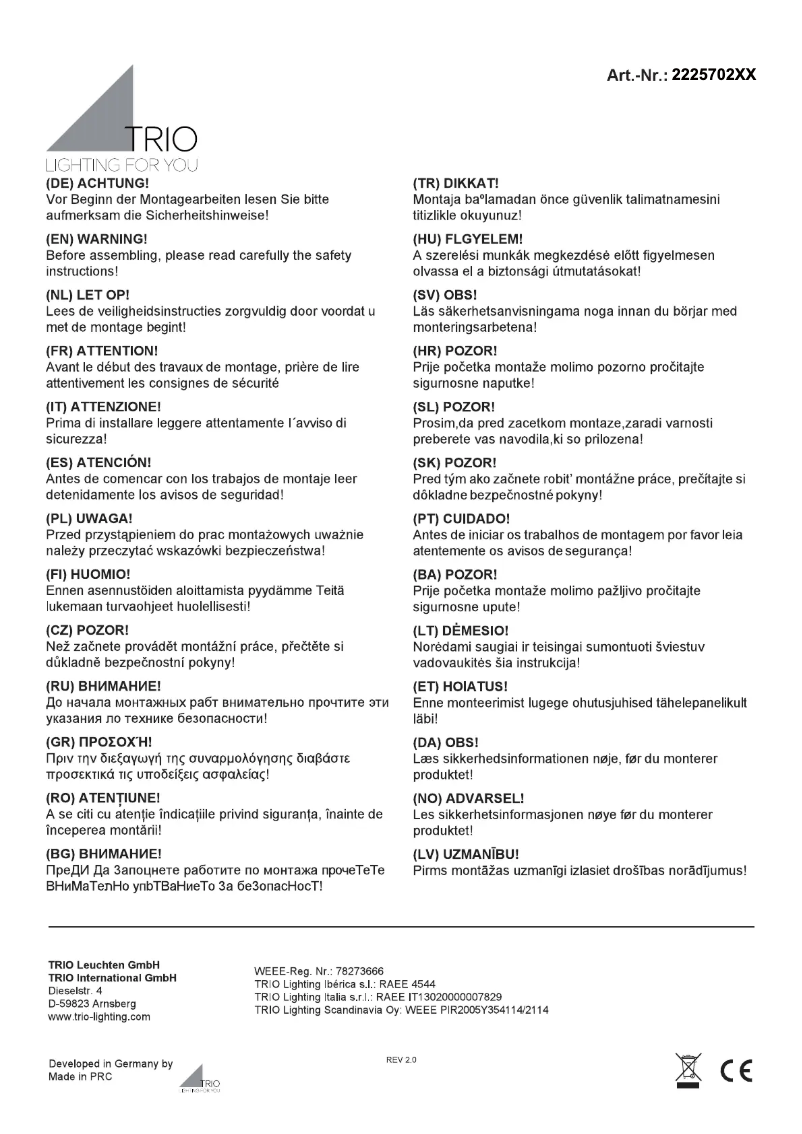 Page 1 de la notice Manuel utilisateur Trio Lighting Element 222570232