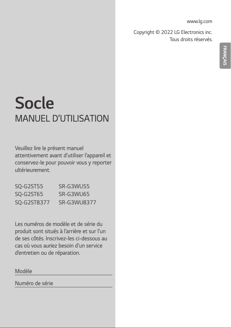 Page 1 of the manual User Manual LG SR-G3WU8377