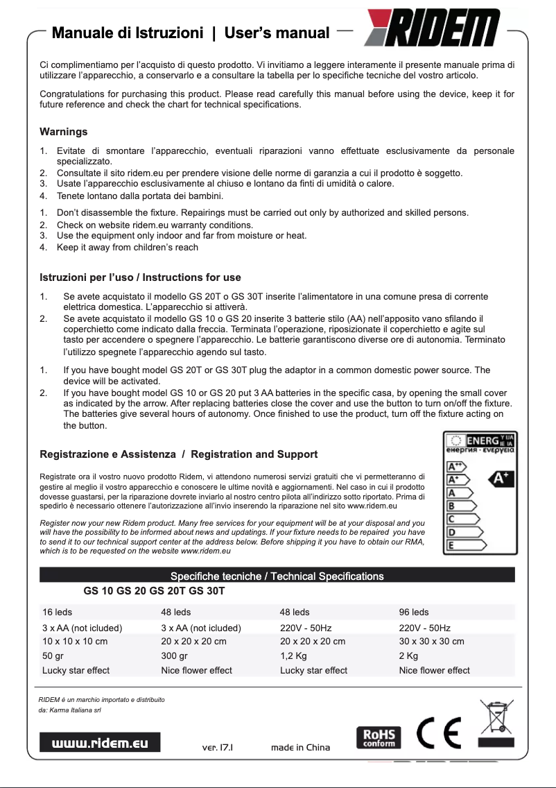 Page 1 de la notice Manuel utilisateur Karma GS 10