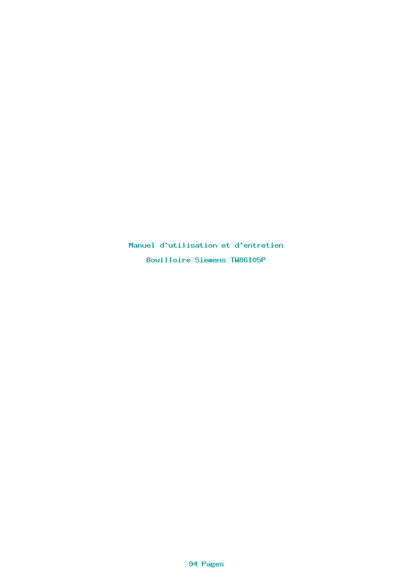 Page 1 de la notice Manuel d'utilisation et d'entretien Siemens TW86105P