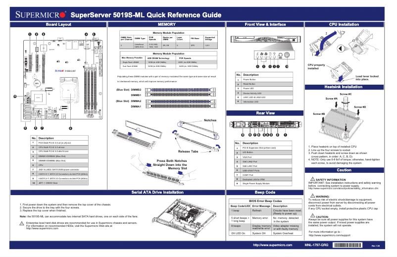 Page 1 de la notice Guide de démarrage rapide Supermicro SuperServer 5019S-ML