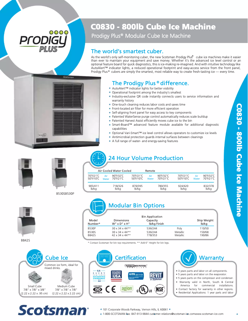Page 1 de la notice Fiche technique Scotsman C0830MR-32