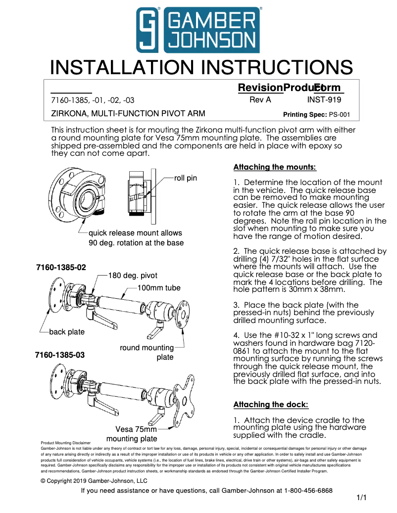Page 1 de la notice Manuel utilisateur Gamber-Johnson 7160-1385-03