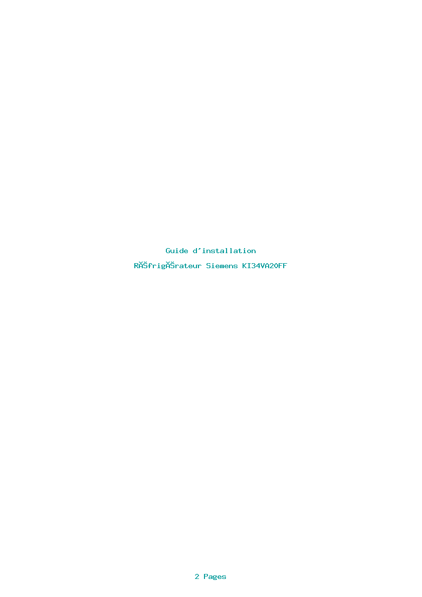 Page 1 de la notice Guide d'installation Siemens KI34VA20FF