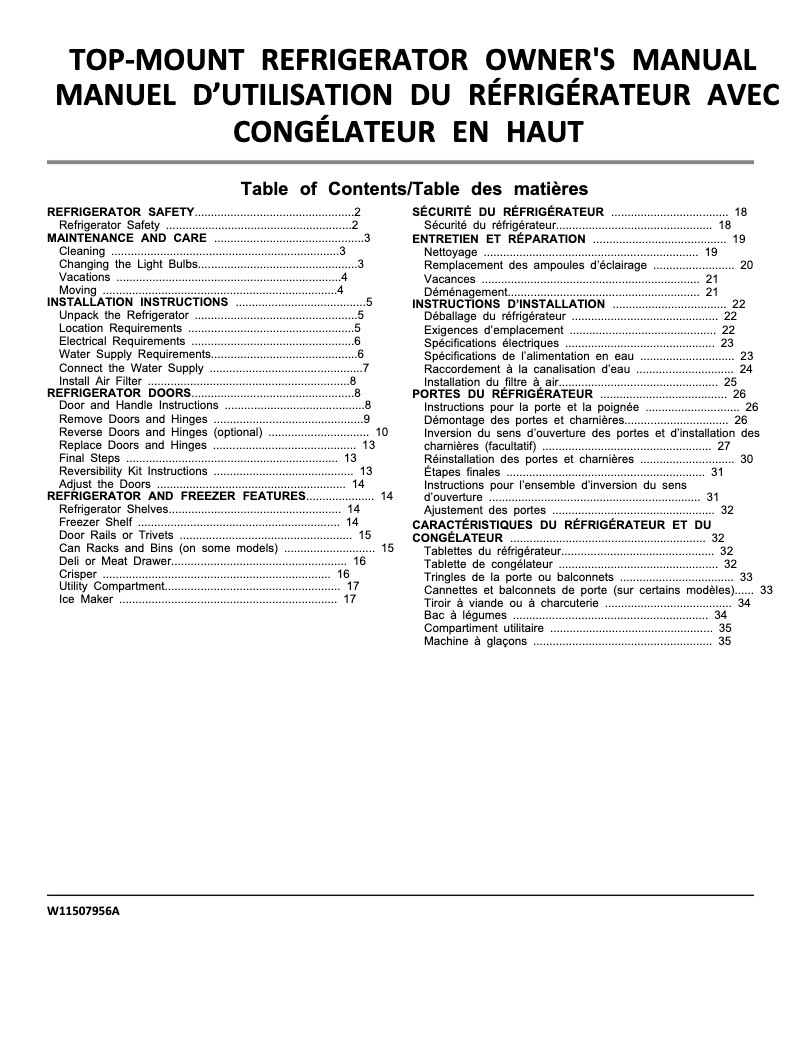 Page 1 de la notice Guide d'installation Whirlpool WRT541SZD
