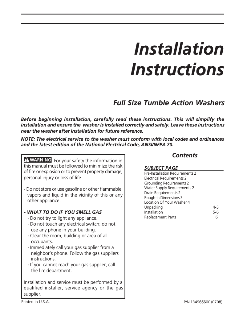 Page 1 de la notice Guide d'installation Frigidaire ATF6000FS