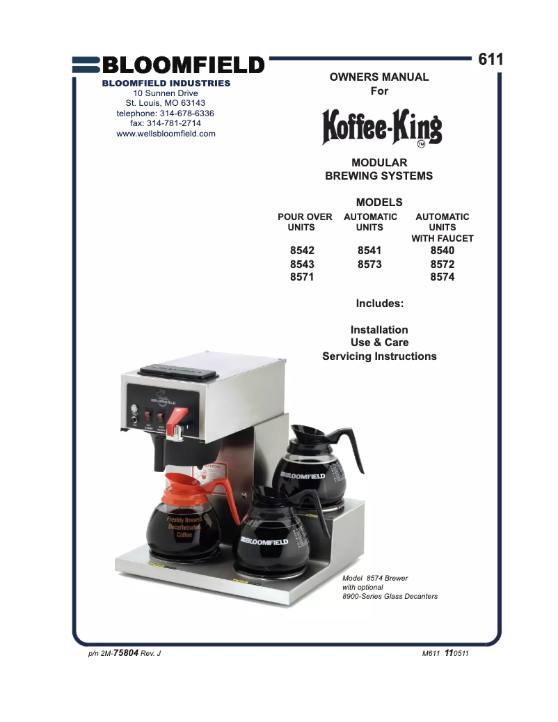 Página 1 del manual Manual de usuario Bloomfield Koffee King 8571