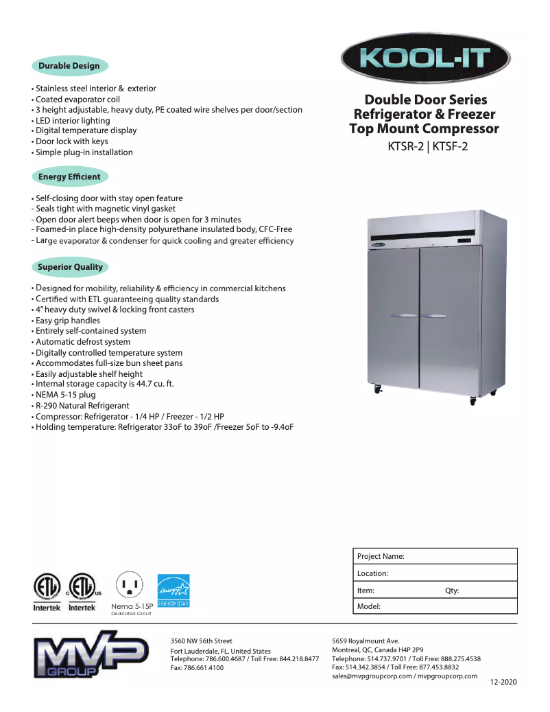 Page 1 de la notice Manuel utilisateur Kool-It KTSF-2