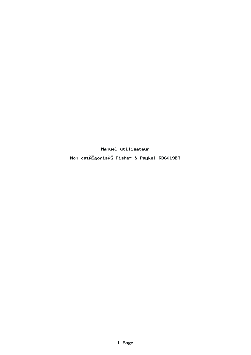 Page 1 de la notice Manuel utilisateur Fisher & Paykel RD6019BR
