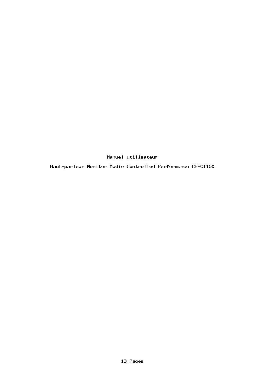 Page 1 de la notice Manuel utilisateur Monitor Audio Controlled Performance CP-CT150