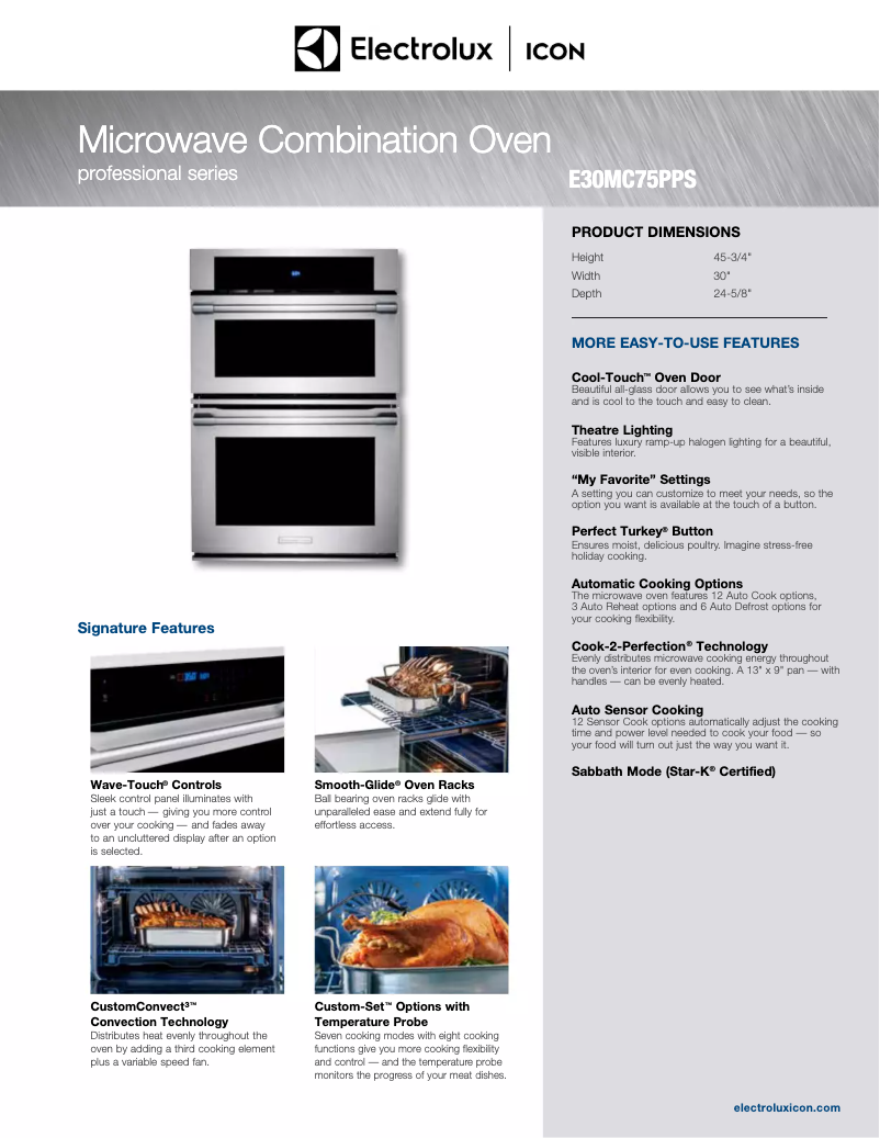 Page 1 de la notice Fiche technique Electrolux ICON E30MC75PPS
