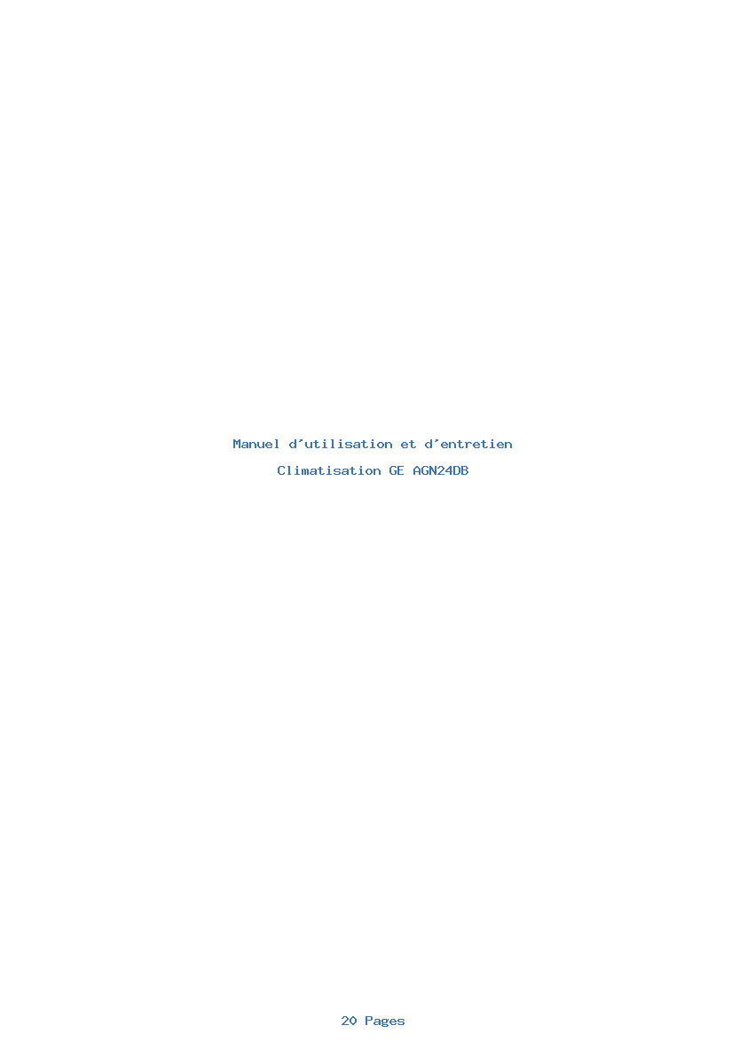 Page 1 de la notice Manuel d'utilisation et d'entretien GE AGN24DB