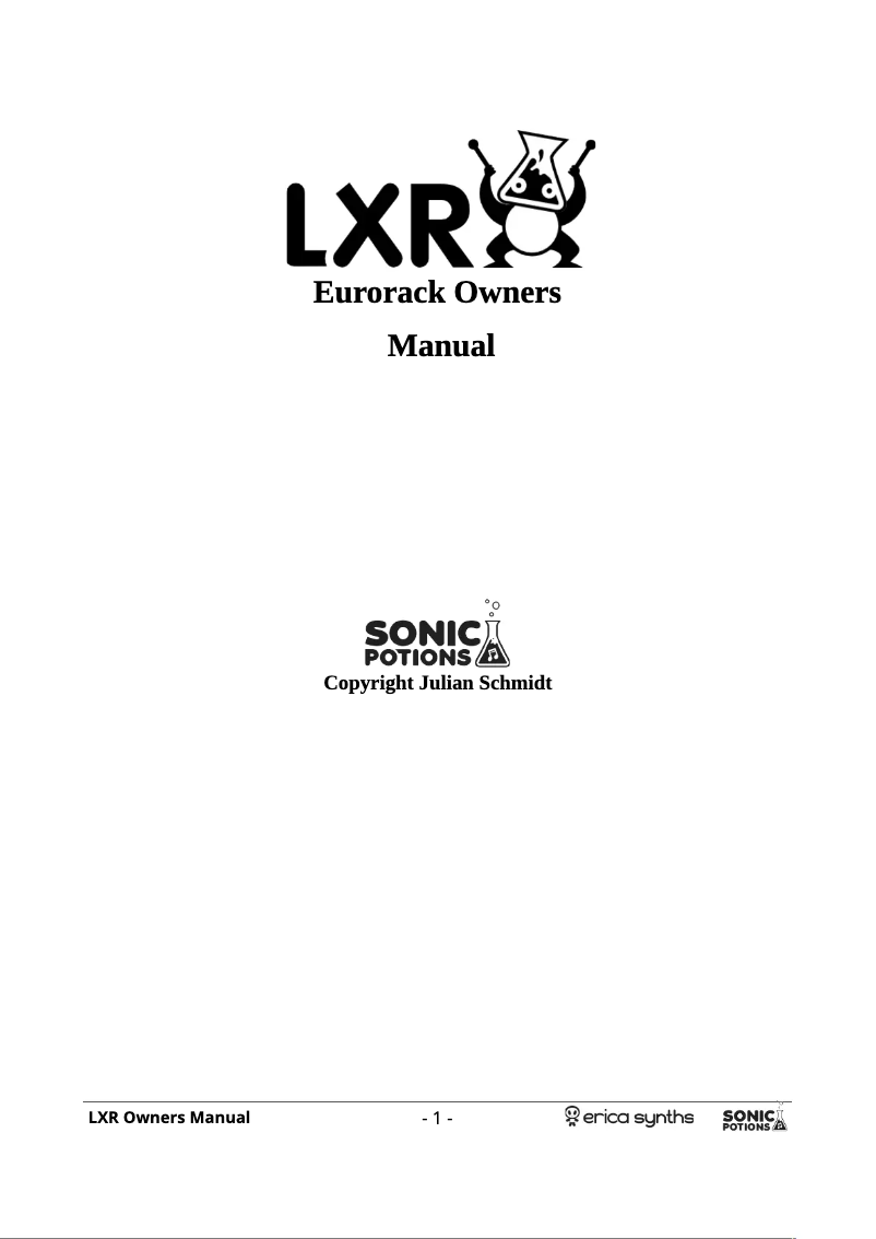 Page 1 de la notice Manuel utilisateur Erica Synths Sonic Potions LXR 7