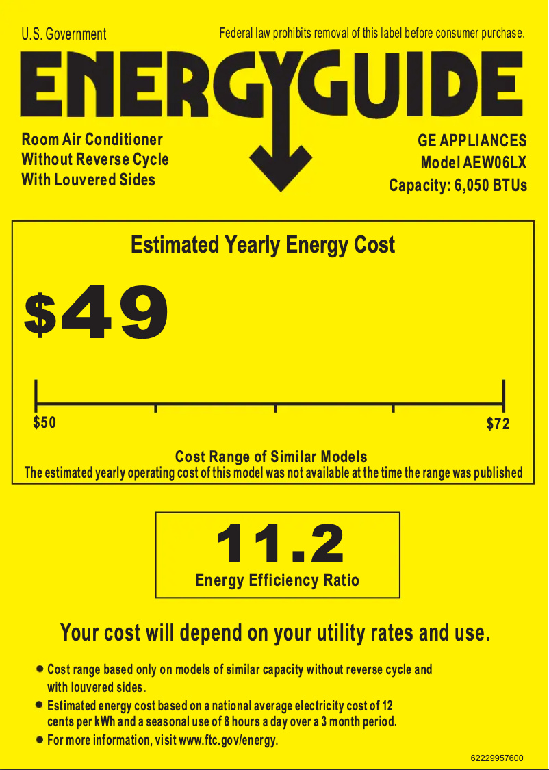 Página 1 del manual Etiqueta energética GE AEW06LX
