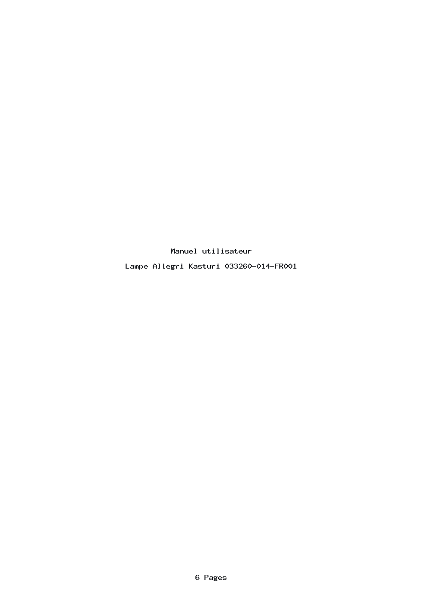 Page 1 de la notice Manuel utilisateur Allegri Kasturi 033260-014-FR001