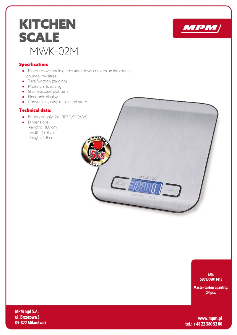 Page 1 de la notice Fiche technique MPM MWK-02M