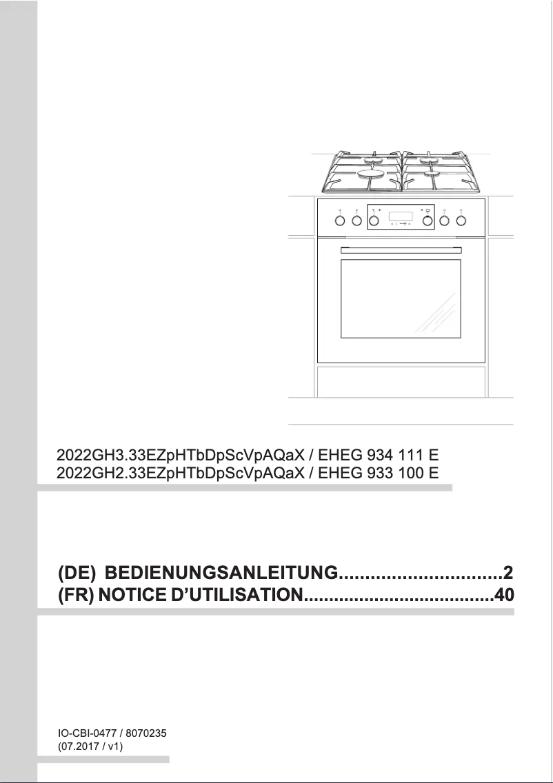 Page 1 de la notice Manuel utilisateur Amica EHEG 933 100 E