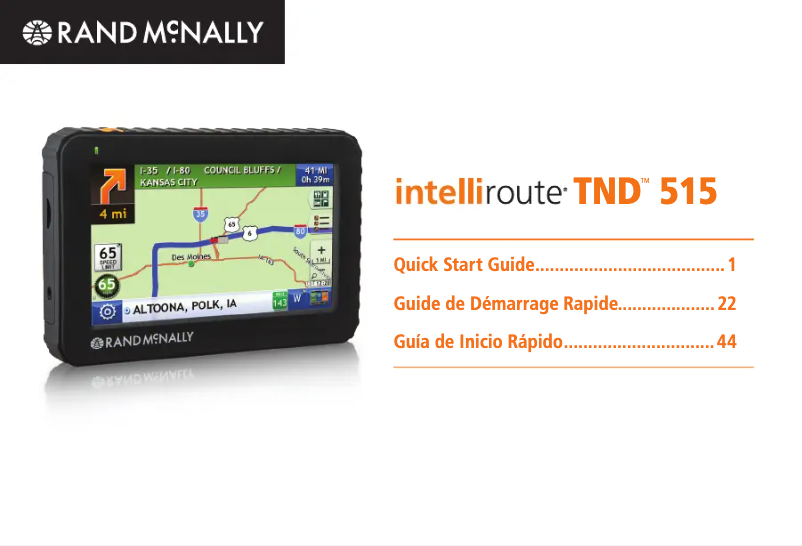 Page 1 of the manual Quick Start Guide Rand McNally IntelliRoute TND 515
