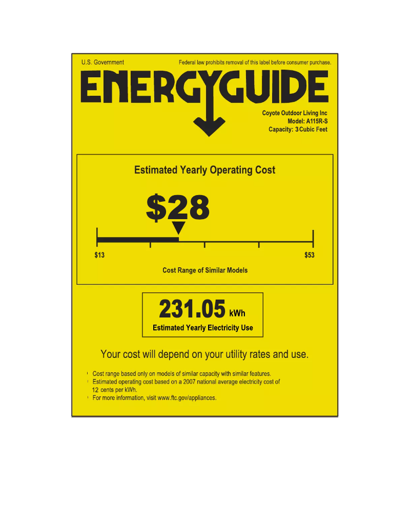Page 1 de la notice Label énergétique Azure A115R-S