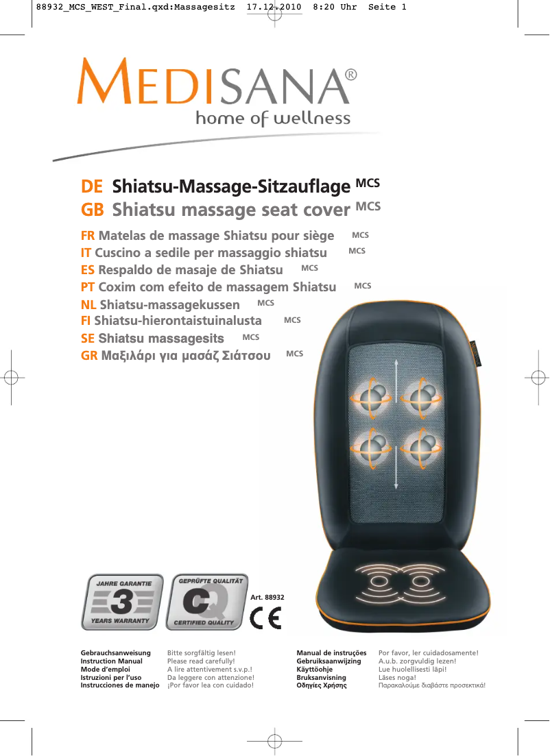 Page 1 de la notice Manuel utilisateur Medisana MCS 88932