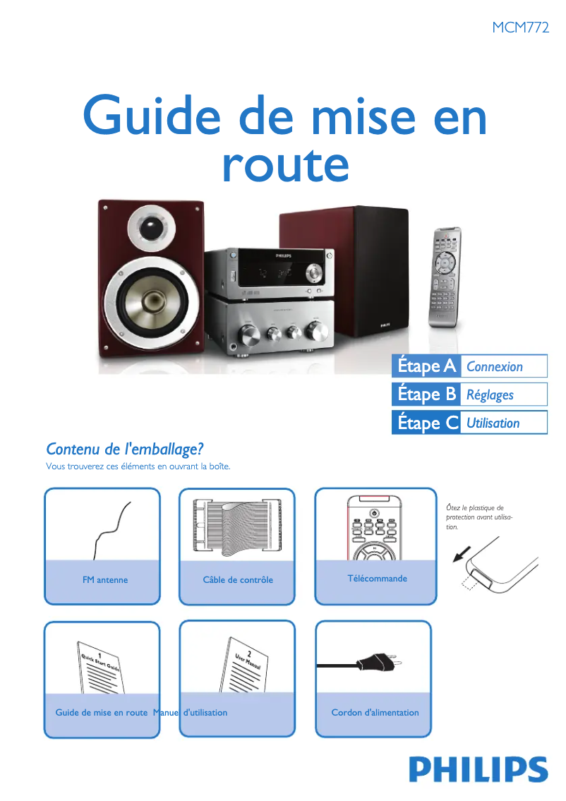 Page 1 of the manual Quick Start Guide Philips MCM772