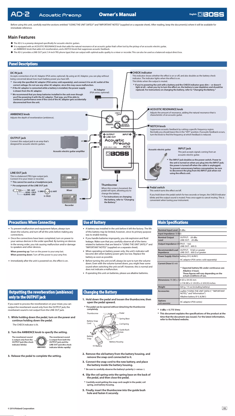 Page 1 of the manual User Manual Boss AD-2