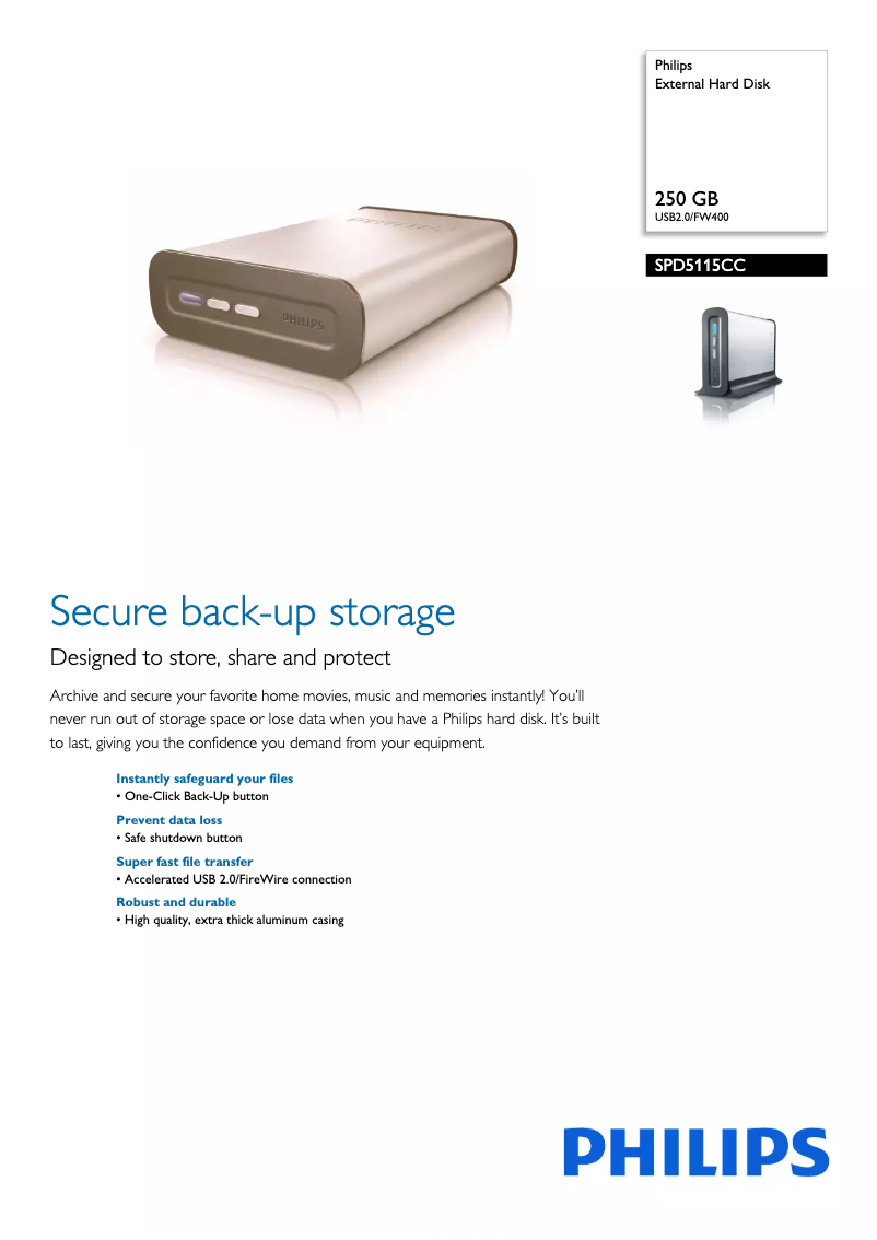 Page 1 de la notice Brochure Philips SPD5115CC