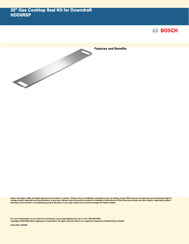 Page 1 de la notice Fiche technique Bosch HDD0RSP