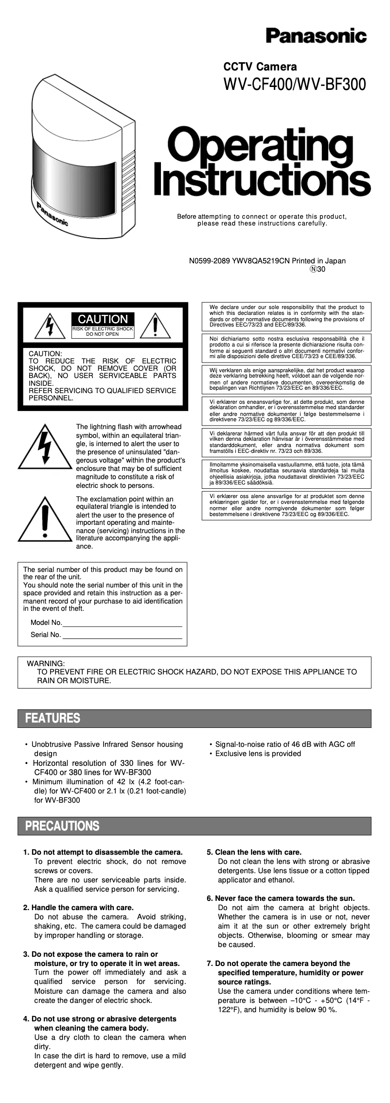 Page 1 de la notice Manuel utilisateur Panasonic WV-CF400