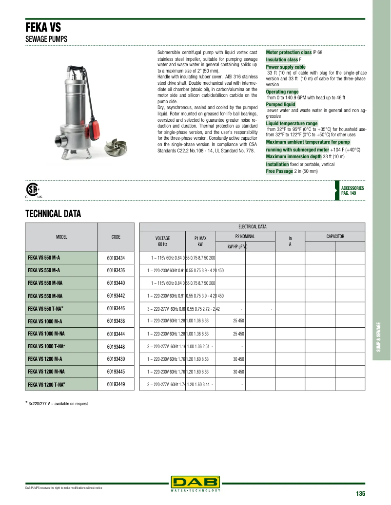 Page 1 de la notice Fiche technique DAB Feka VS