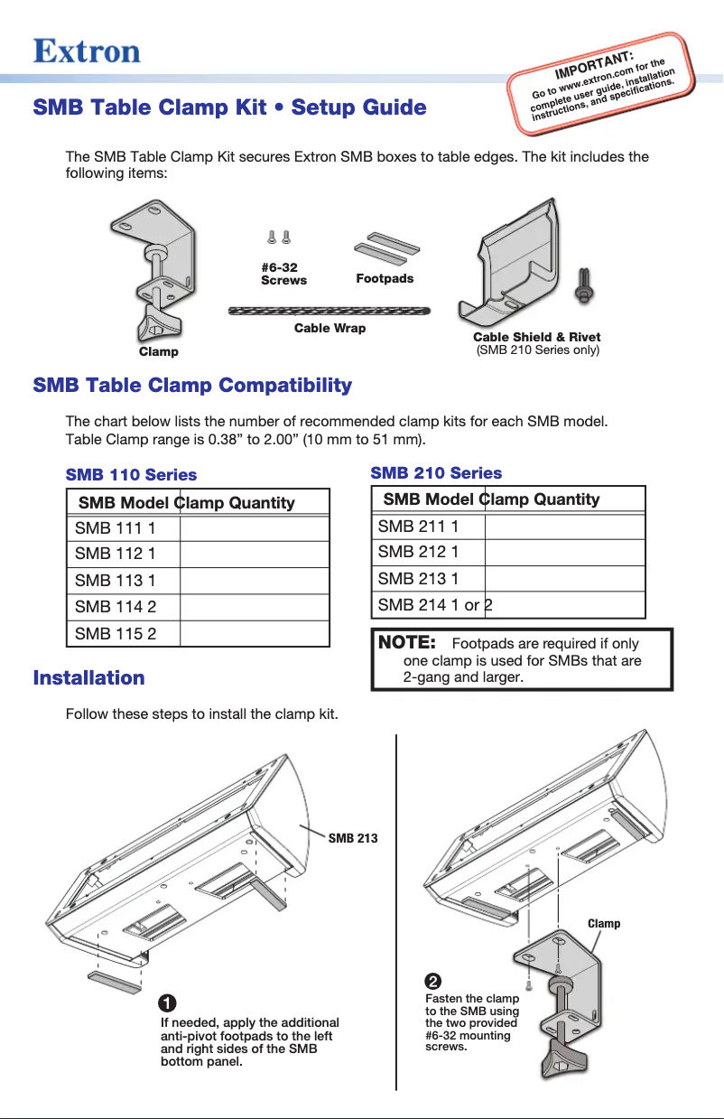 Page 1 de la notice Manuel utilisateur Extron SMB 210
