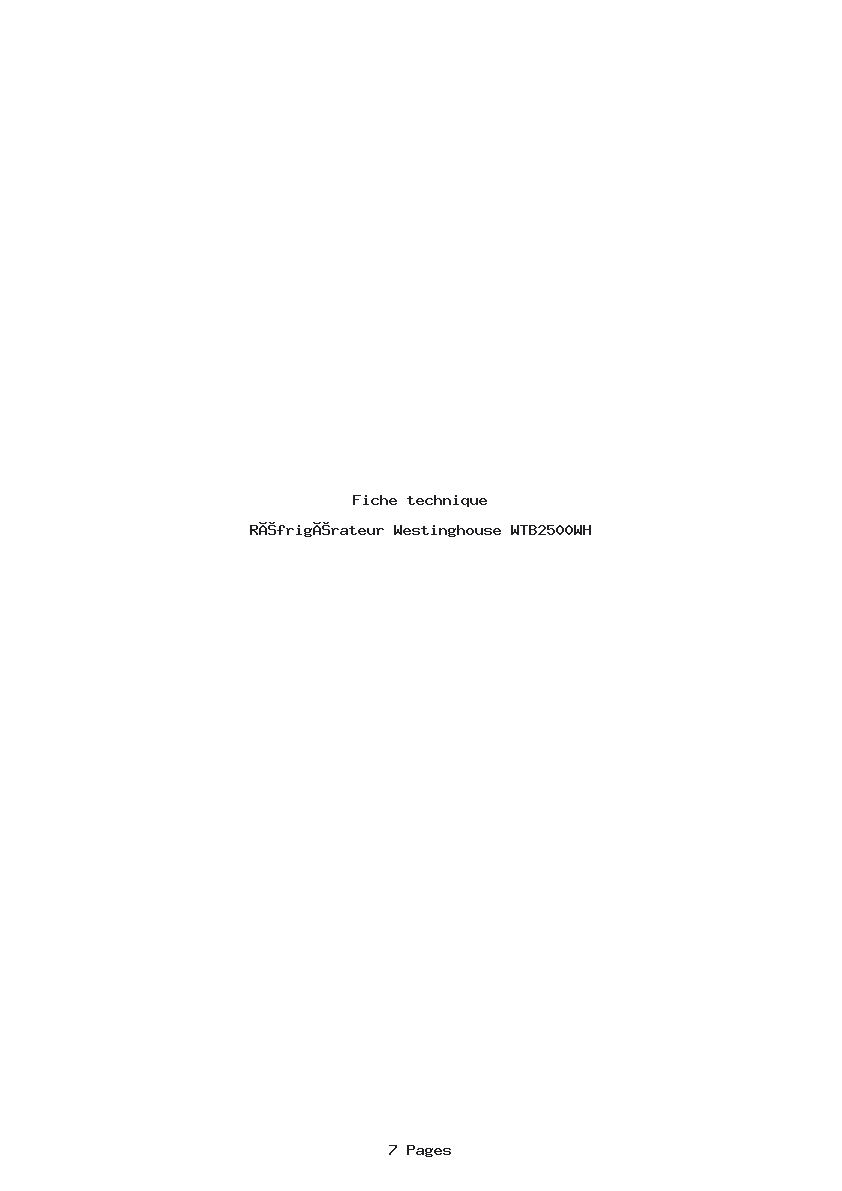 Page 1 de la notice Fiche technique Westinghouse WTB2500WH