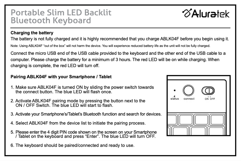 Page 1 de la notice Manuel utilisateur Aluratek ABLK04F