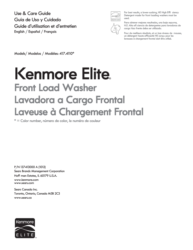 Page 1 de la notice Manuel utilisateur Kenmore 417.41102 Elite