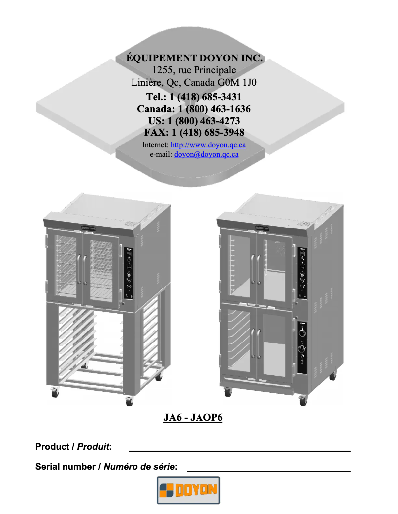 Page 1 de la notice Manuel utilisateur Doyon JAOP6
