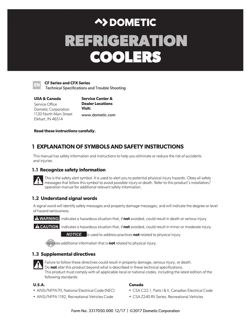 Page 1 de la notice Manuel utilisateur Dometic CF IC25