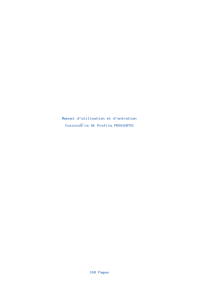 Page 1 de la notice Manuel d'utilisation et d'entretien GE Profile PB910SPSS