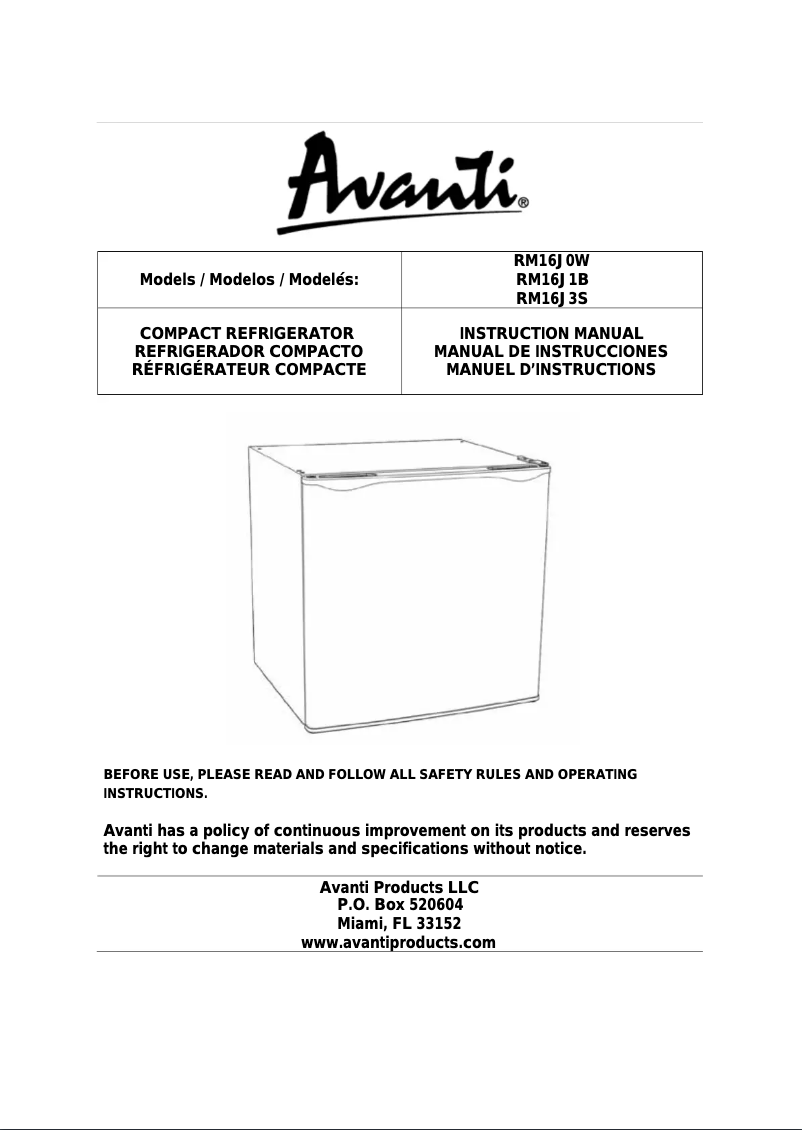 Page 1 de la notice Manuel utilisateur Avanti RM16J0W