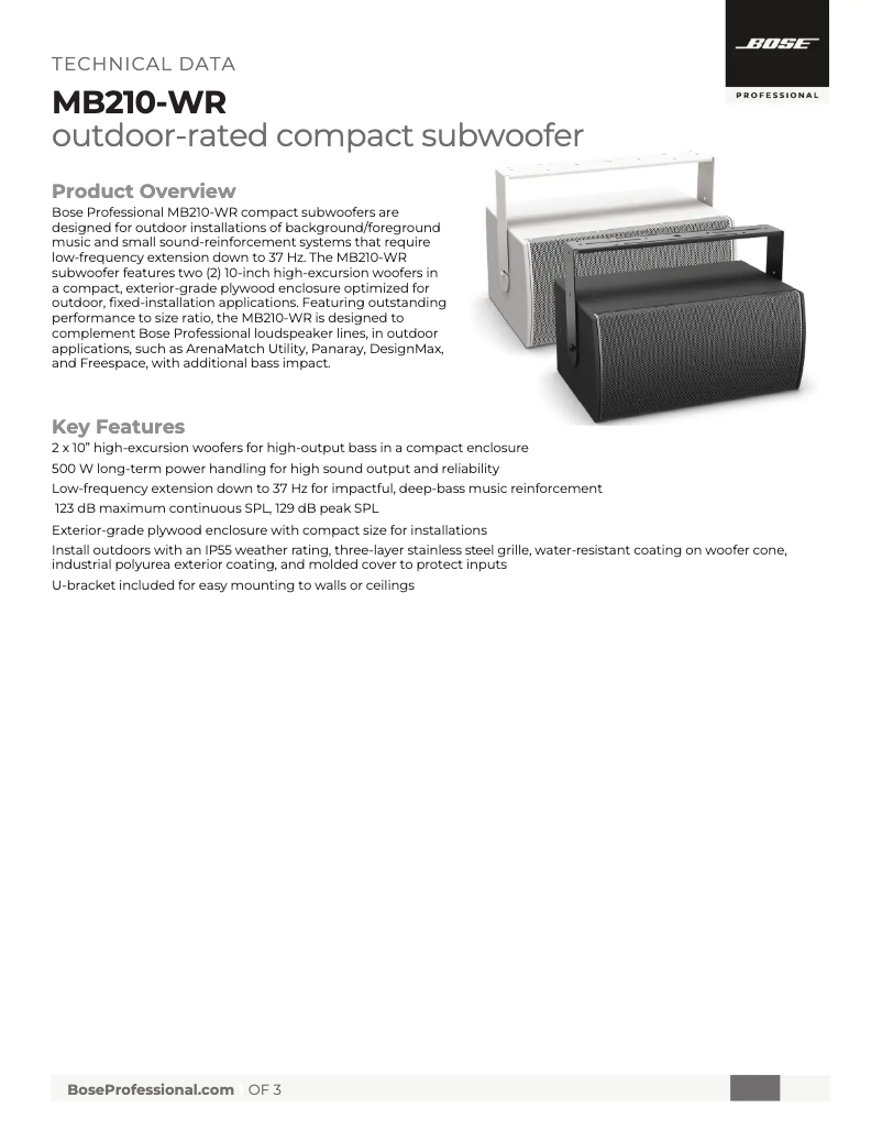 Page 1 de la notice Fiche technique Bose MB210-WR