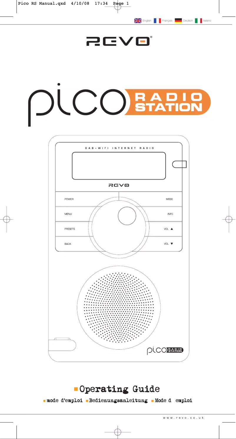 Page 1 de la notice Manuel utilisateur REVO Pico Radio Station