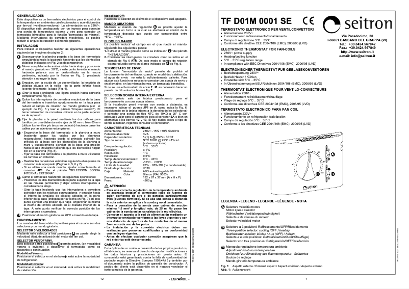 Page 1 de la notice Manuel utilisateur Seitron TFD01M0001SE