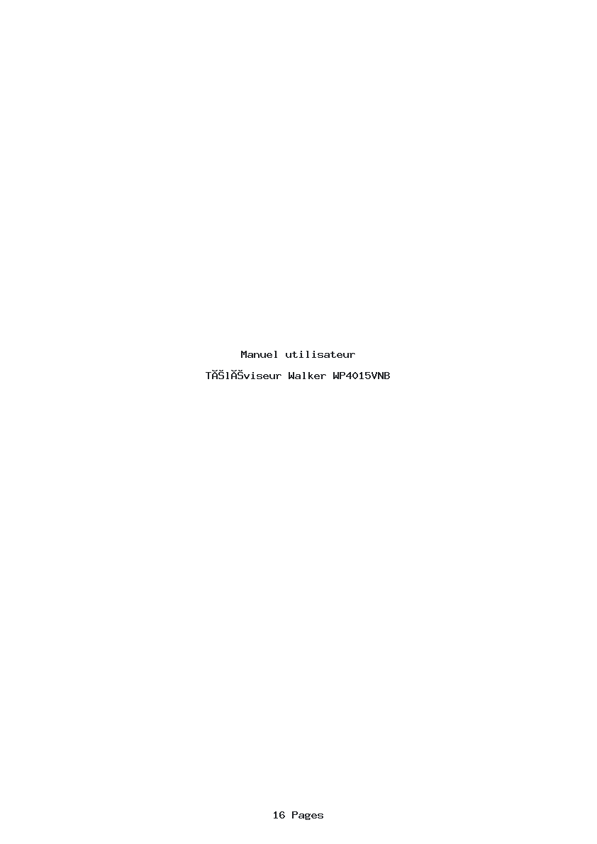 Page 1 de la notice Manuel utilisateur Walker WP4015VNB