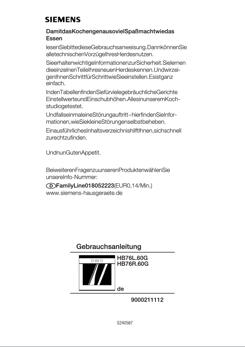 Page 1 de la notice Manuel utilisateur Siemens HB76L560