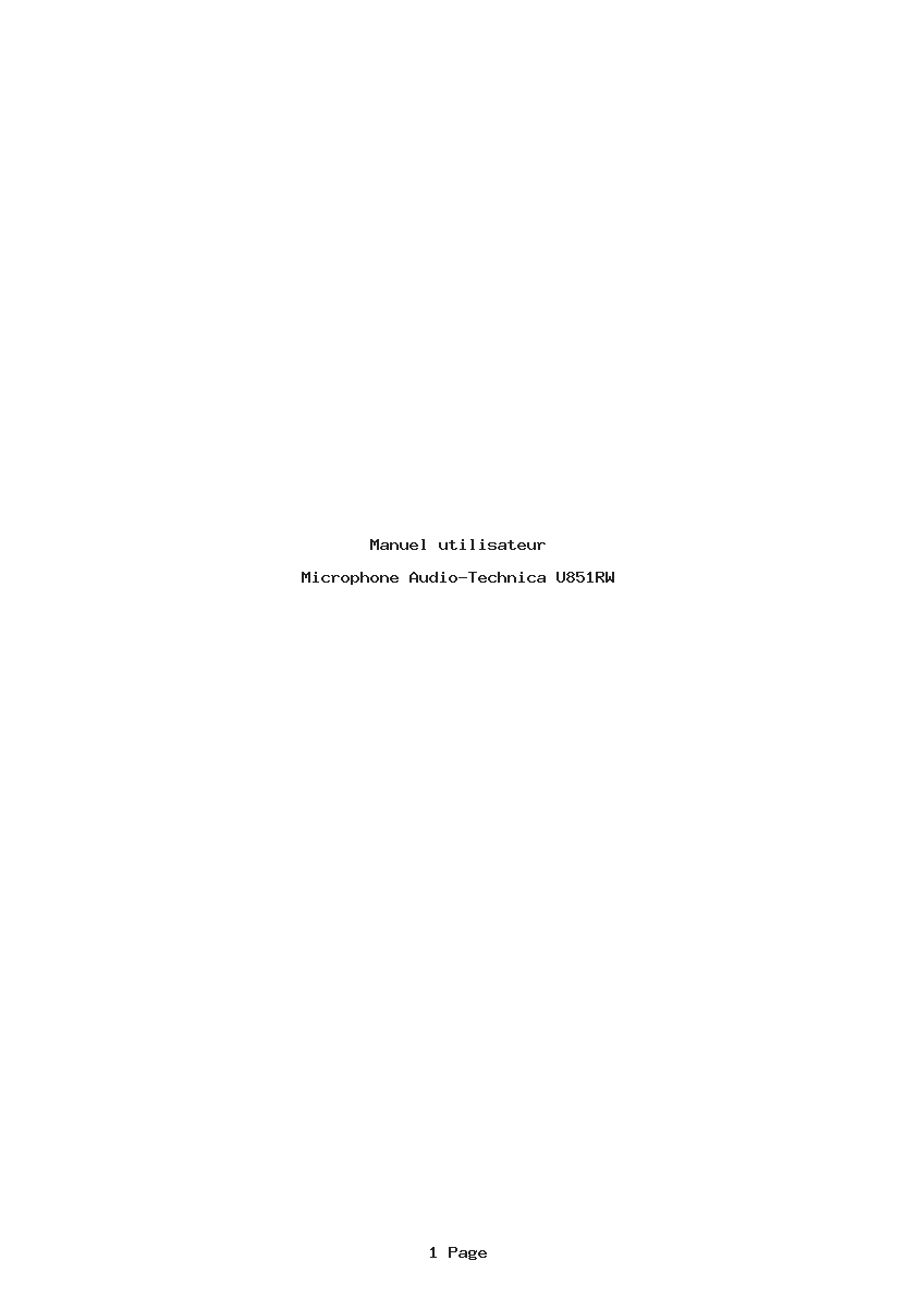 Page 1 de la notice Manuel utilisateur Audio-Technica U851RW