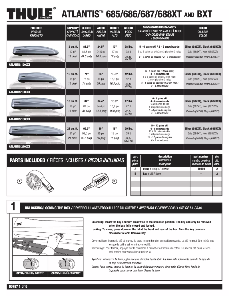Page 1 de la notice Manuel utilisateur Thule Atlantis 1200 685BXT