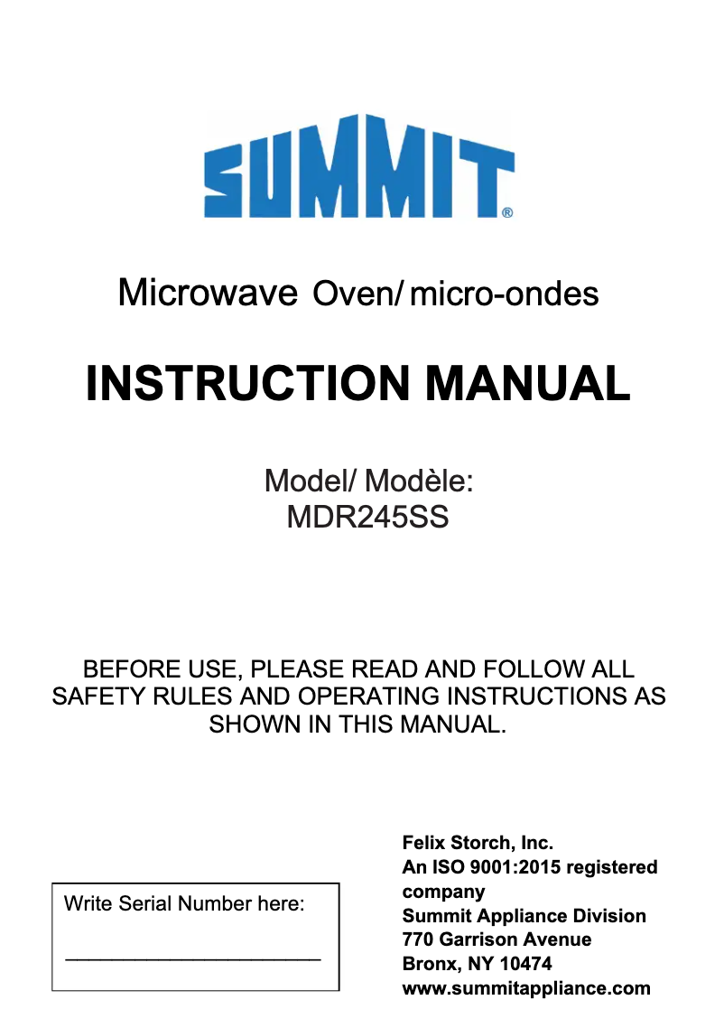 Page 1 de la notice Manuel utilisateur Summit MDR245SS