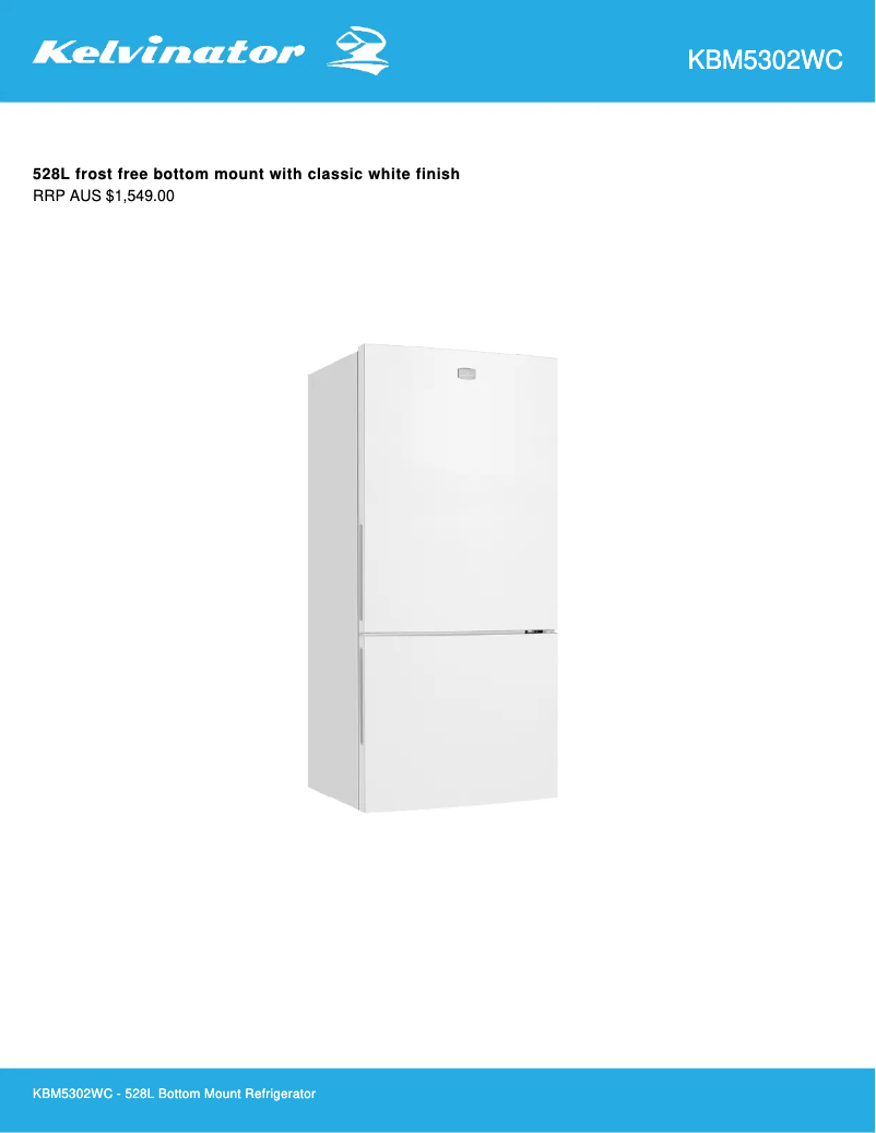 Page 1 of the manual Technical Sheet Kelvinator KBM5302WC