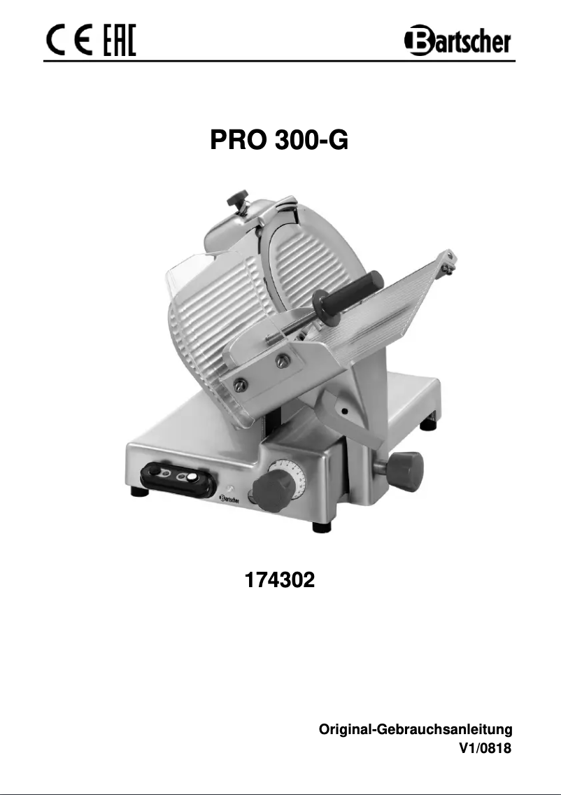Page 1 de la notice Manuel utilisateur Bartscher PRO 300